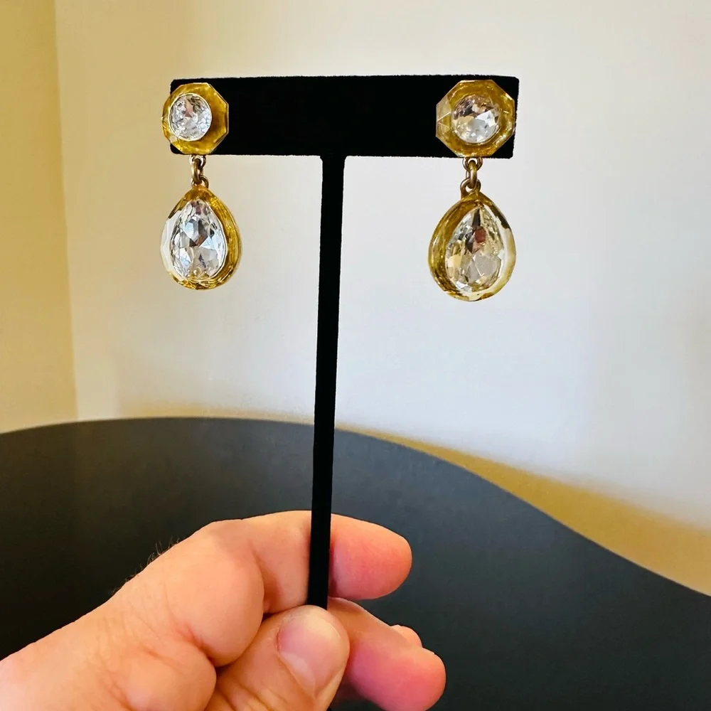 NWT Luxe Party Minimalist J. Crew Crystal Pear-shaped drop statement earrings - Picture 13 of 17